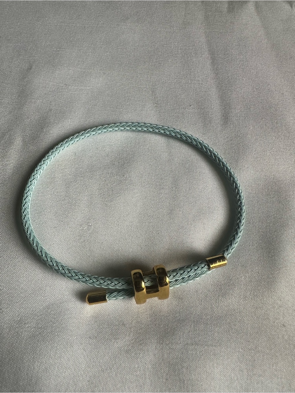 Light Blue Braided Cord Bracelet with Gold Lock